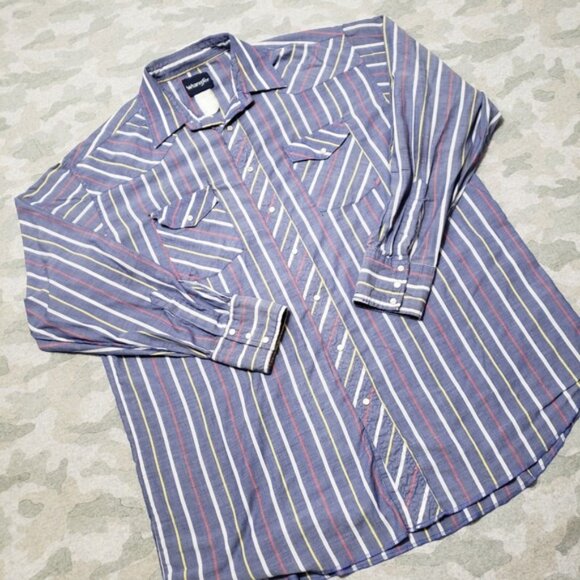 Wrangler Shirt Mens XL Blue Pockets Pearl Snap Long Sleeve Rodeo Cowboy Western - Picture 10 of 16